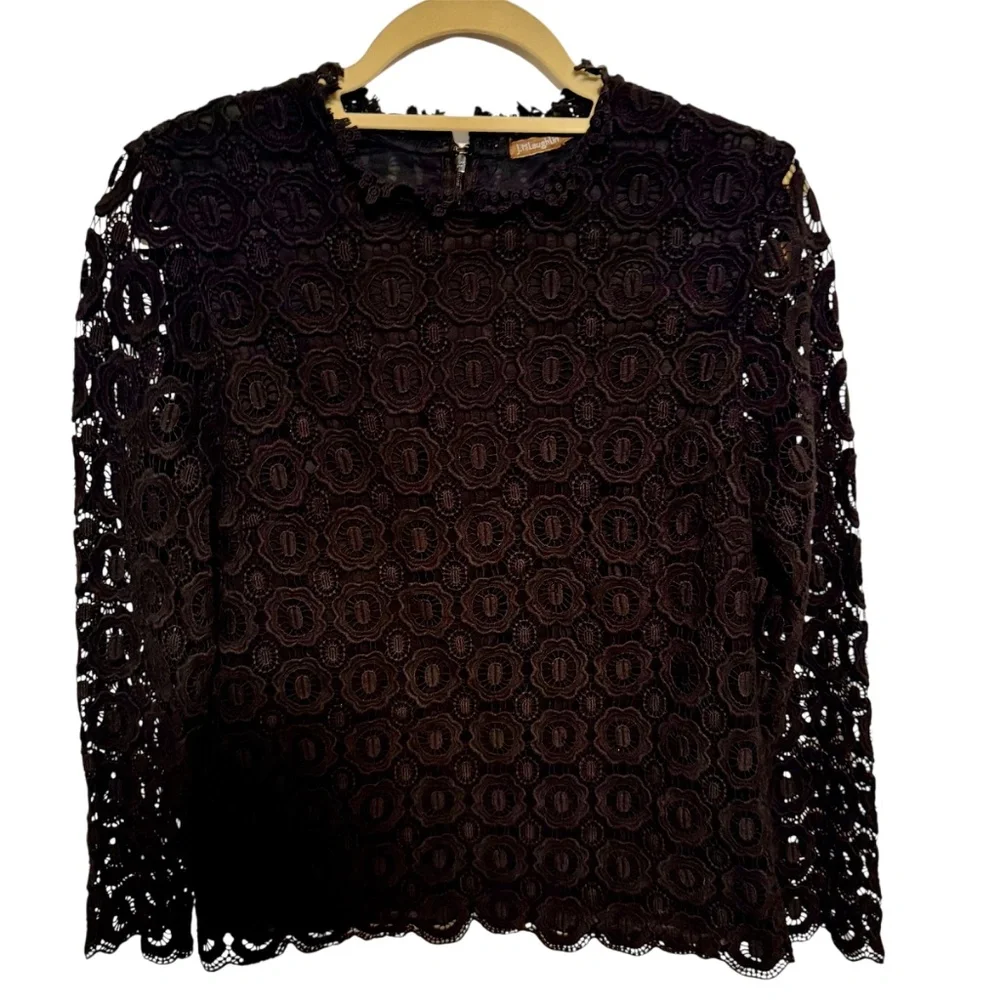 J. McLaughlin Black Cotton Eyelet Lace Top Size Large‎